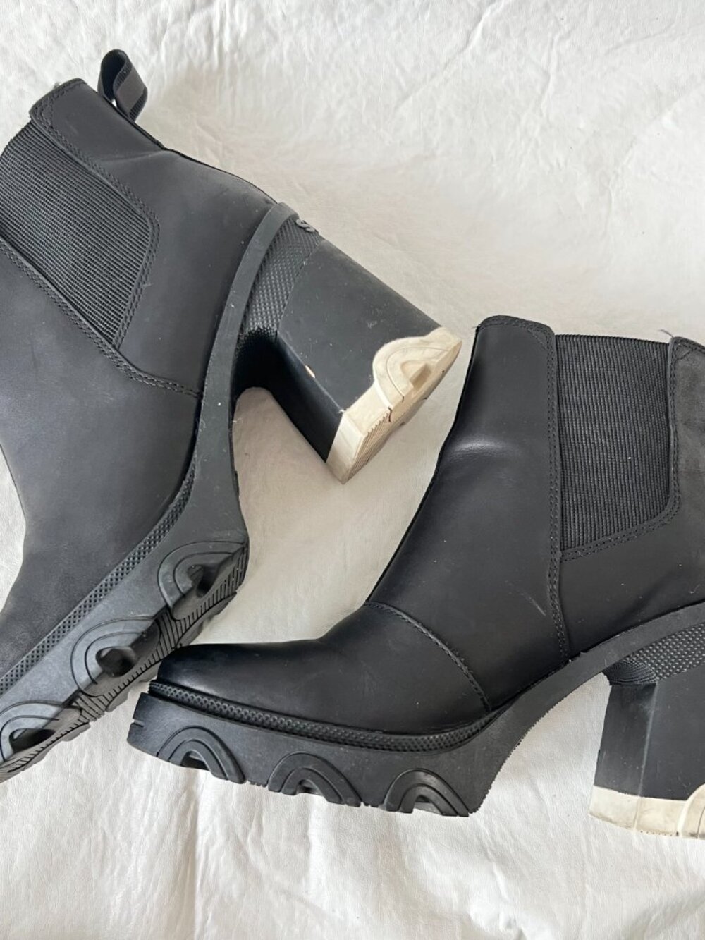 Sorel chelsea boots black leather waterproof block high heel size 7 platform - Picture 6 of 14